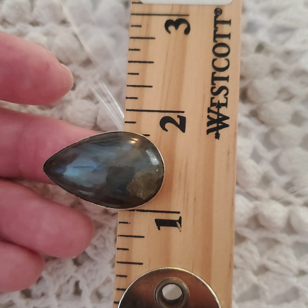 925 Sterling Silver Labradorite Ring Size 8.5 Teardrop Gemstone Statement - Picture 10 of 10